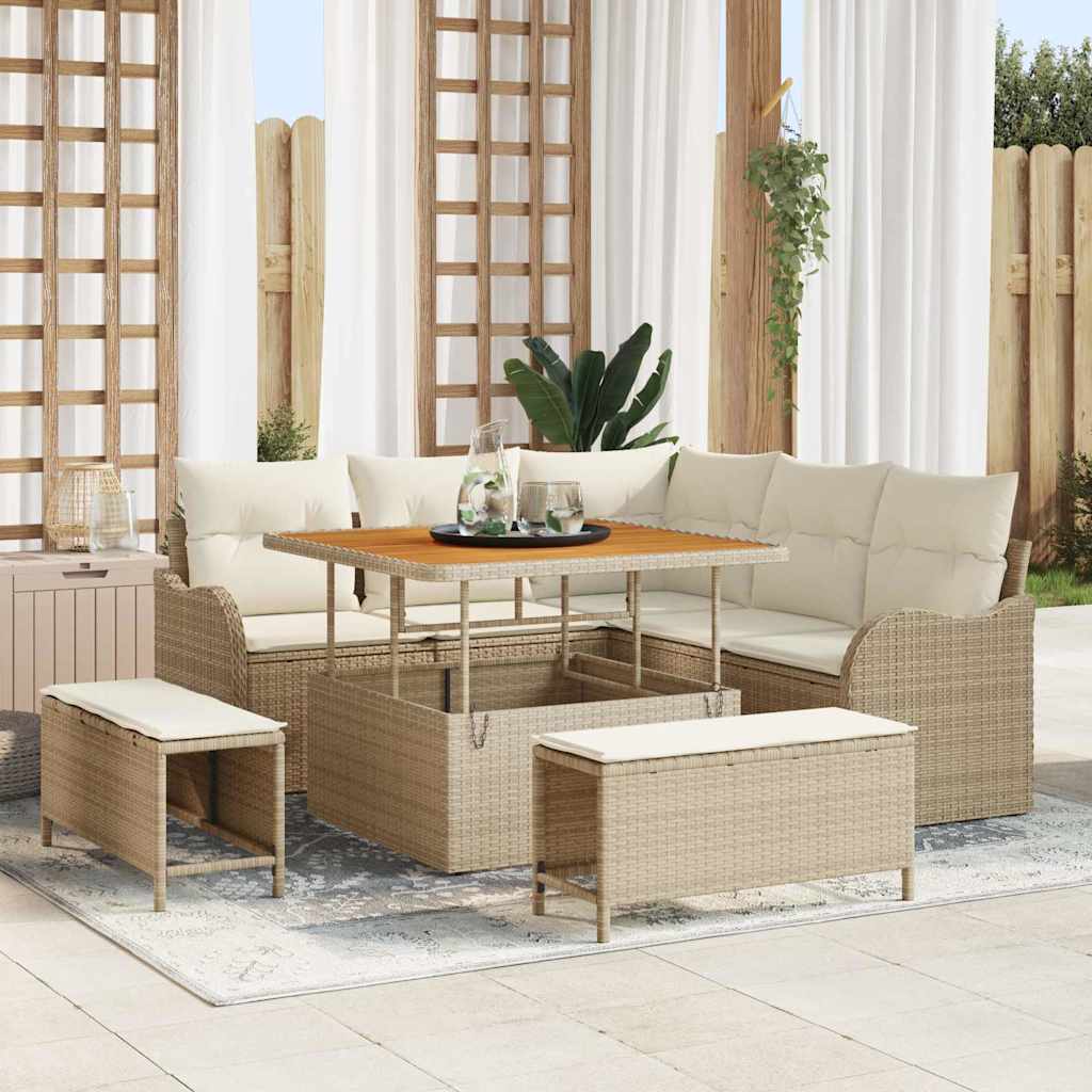 Gartensofa-set 8 stk. Beige Poly-Rattan