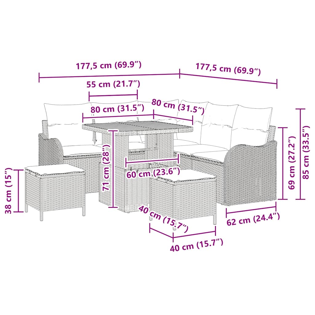 Gartensofa-set 8 stk. Beige Poly-Rattan