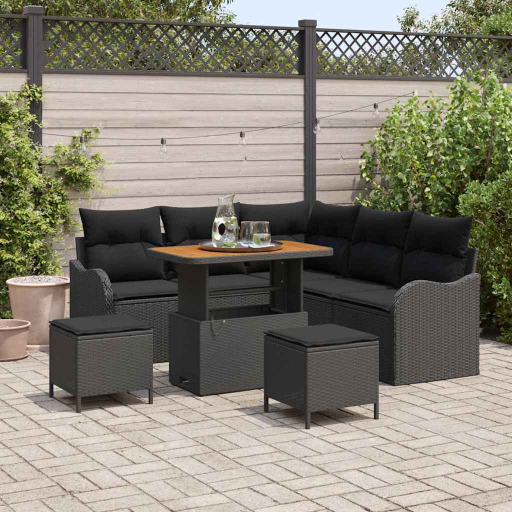 Gartensofa-set 8 stk. Schwarz Poly-Rattan