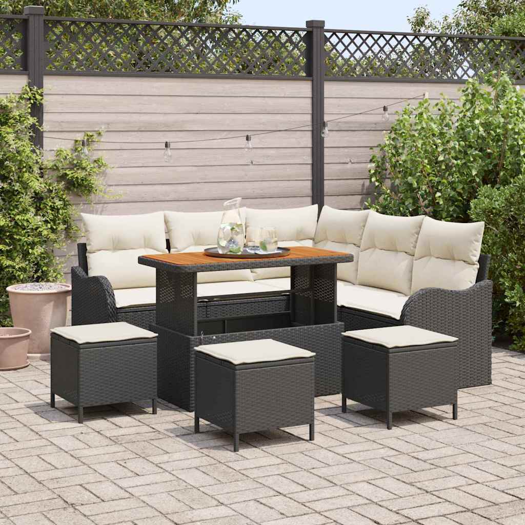 Gartensofa-set 9 stk. Schwarz Poly-Rattan