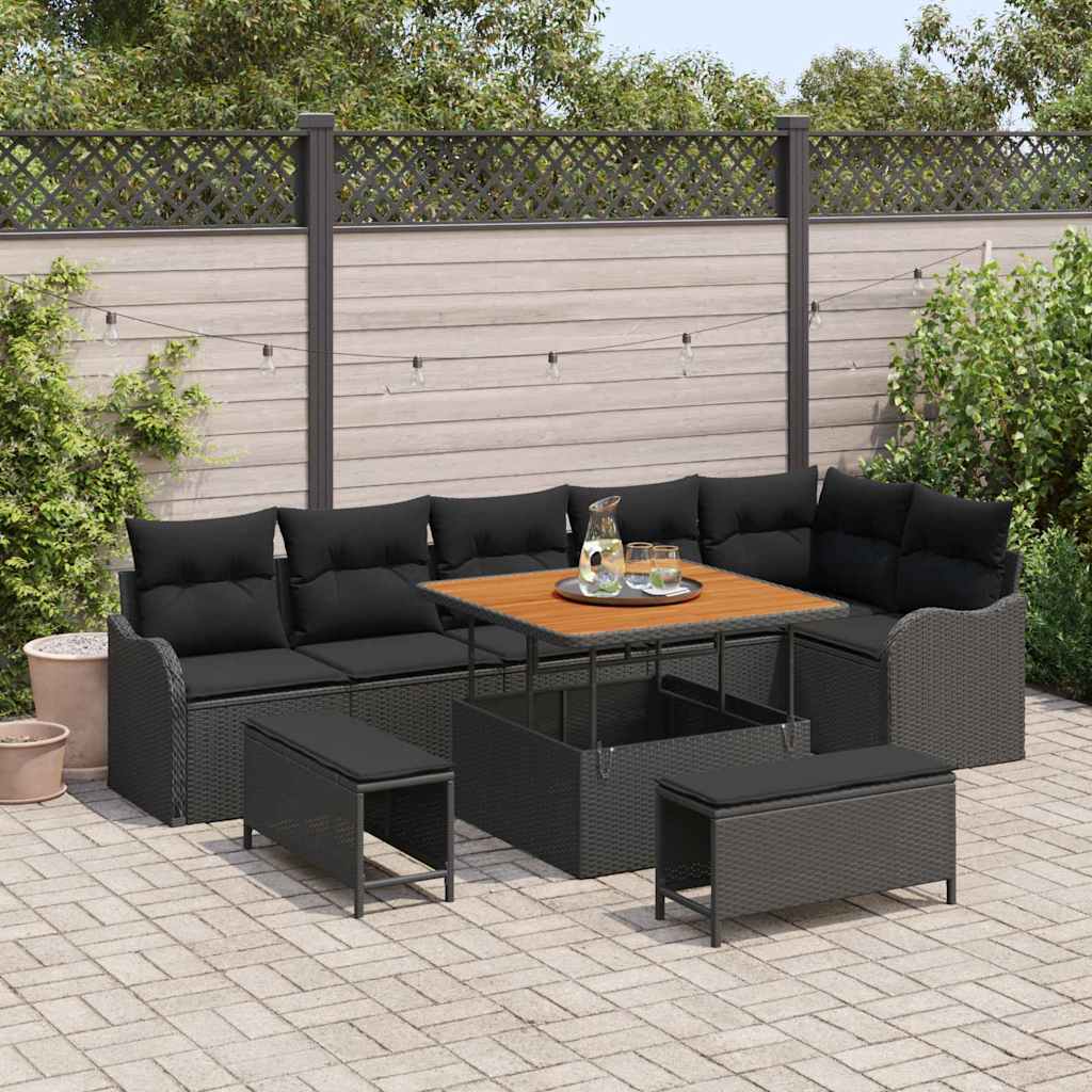 Gartensofa-set 9 stk. Schwarz Poly-Rattan