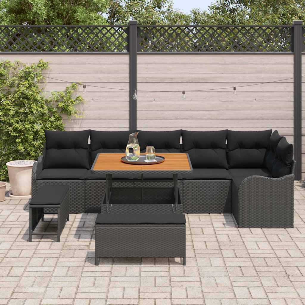 Gartensofa-set 9 stk. Schwarz Poly-Rattan