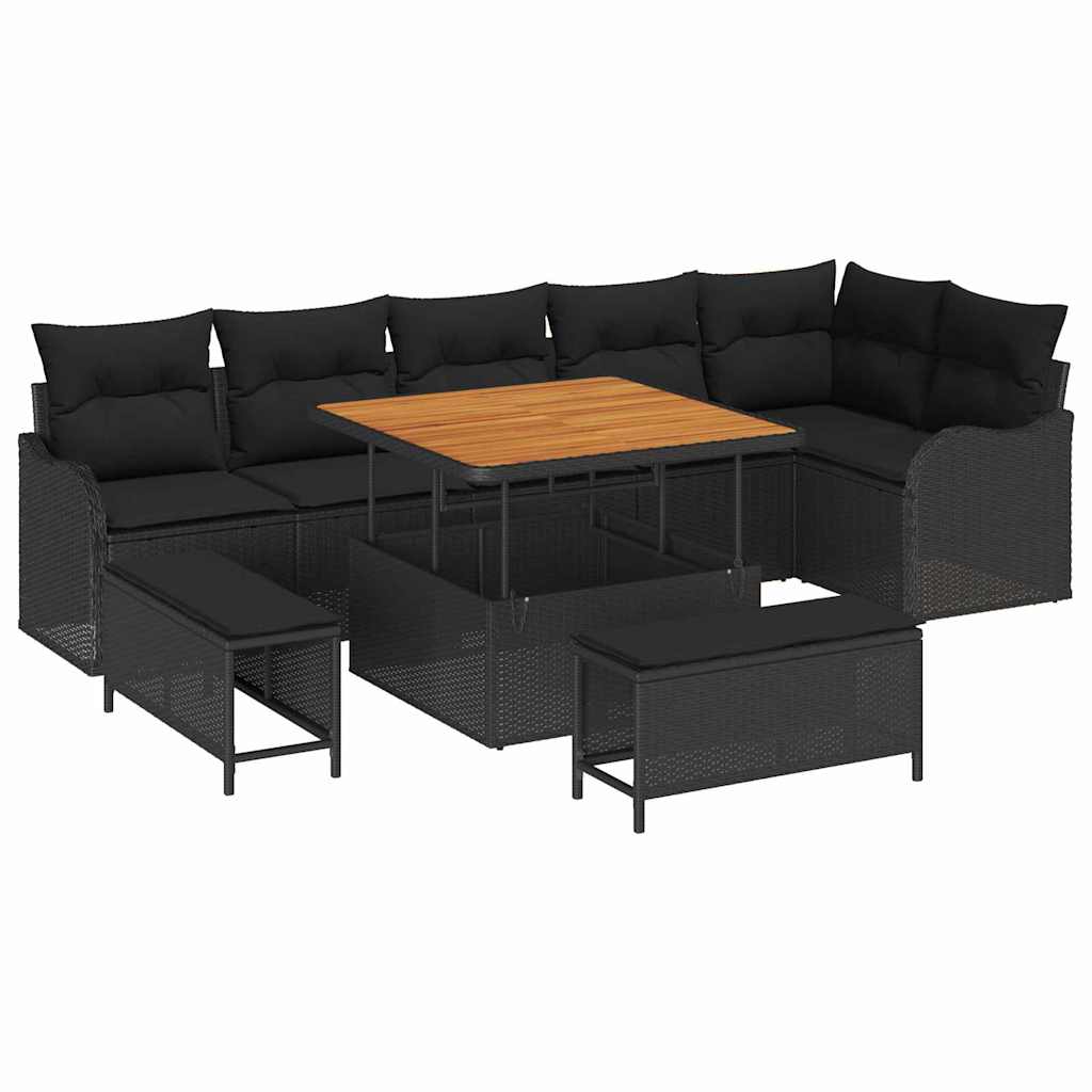 Gartensofa-set 9 stk. Schwarz Poly-Rattan