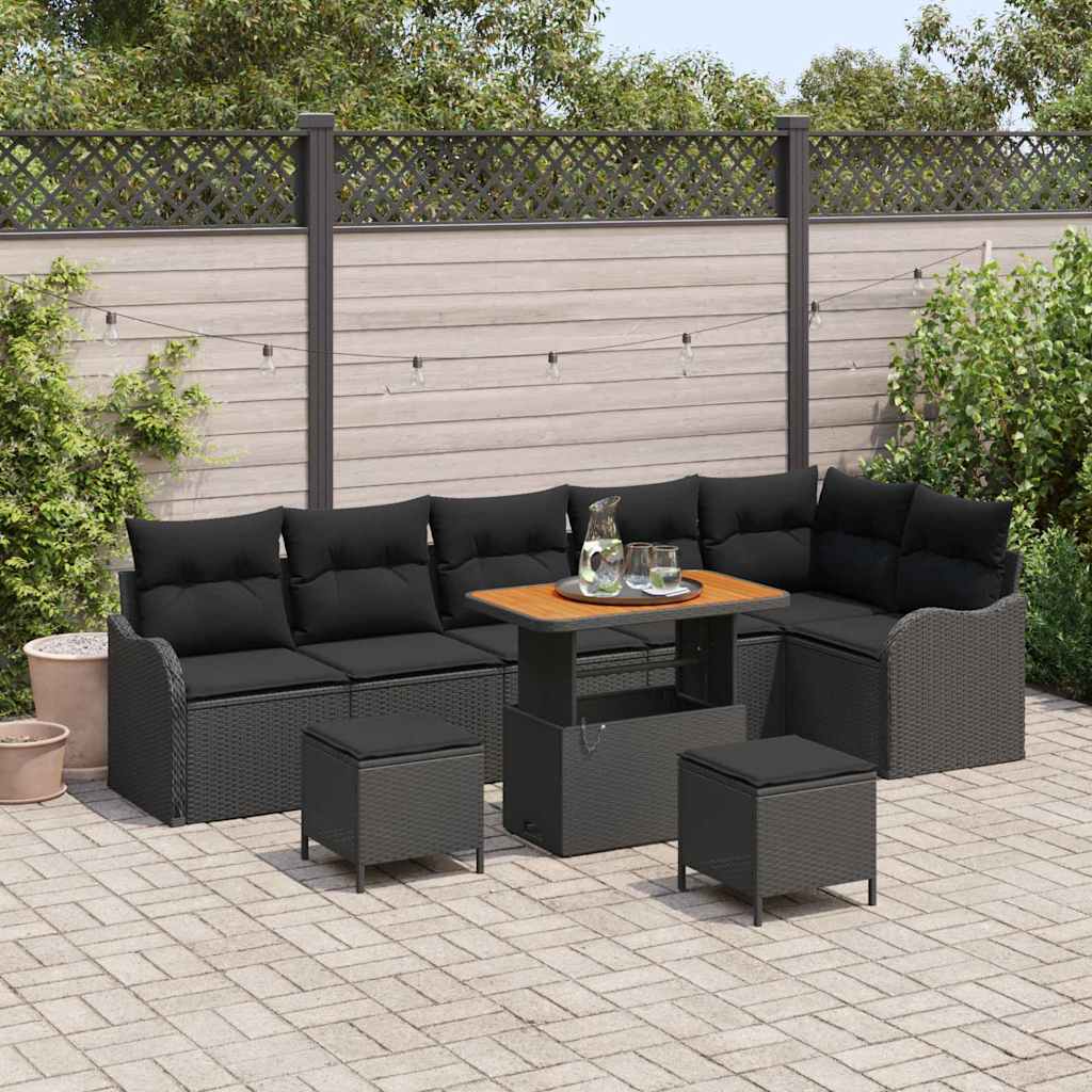 Gartensofa-set 9 stk. Schwarz Poly-Rattan