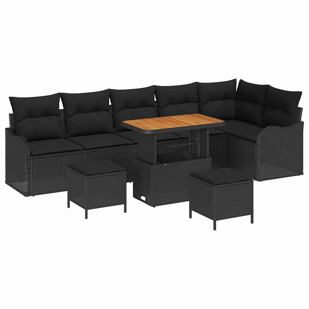 Gartensofa-set 9 stk. Schwarz Poly-Rattan