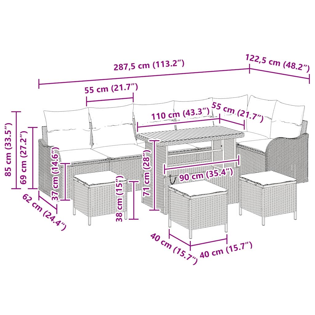 Gartensofa-set 10 stk. Schwarz Poly-Rattan