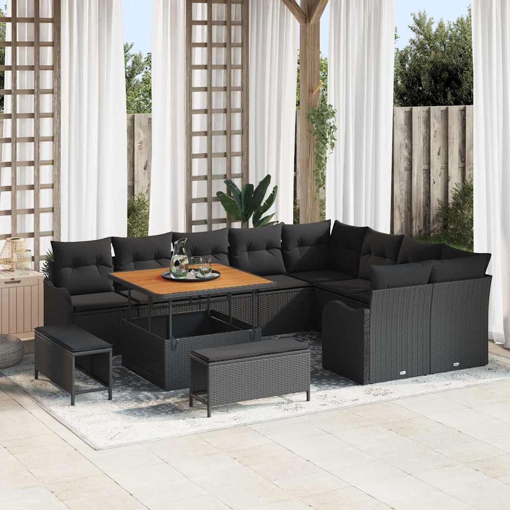 Gartensofa-set 12 stk. Schwarz Poly-Rattan
