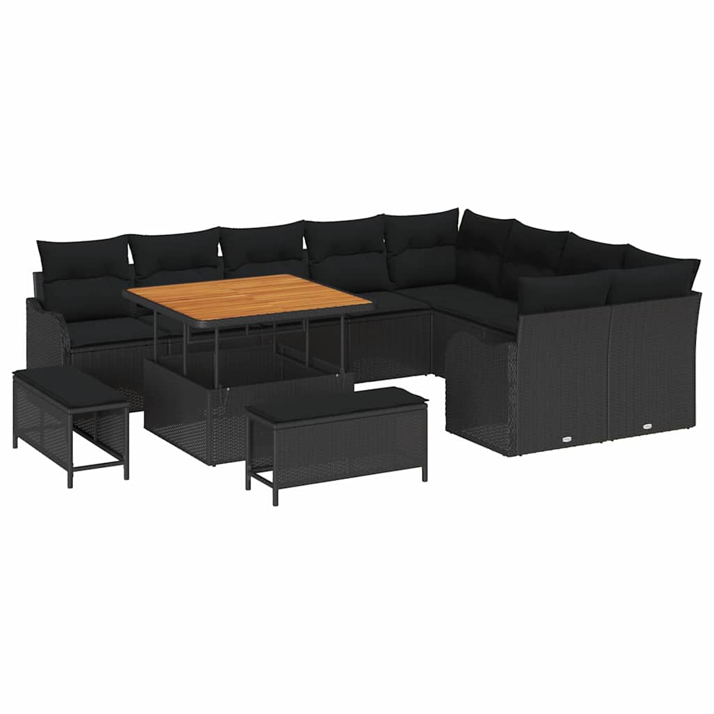 Gartensofa-set 12 stk. Schwarz Poly-Rattan