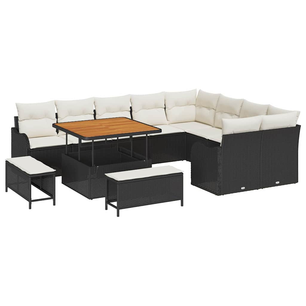 Gartensofa-set 12 stk. Schwarz Poly-Rattan