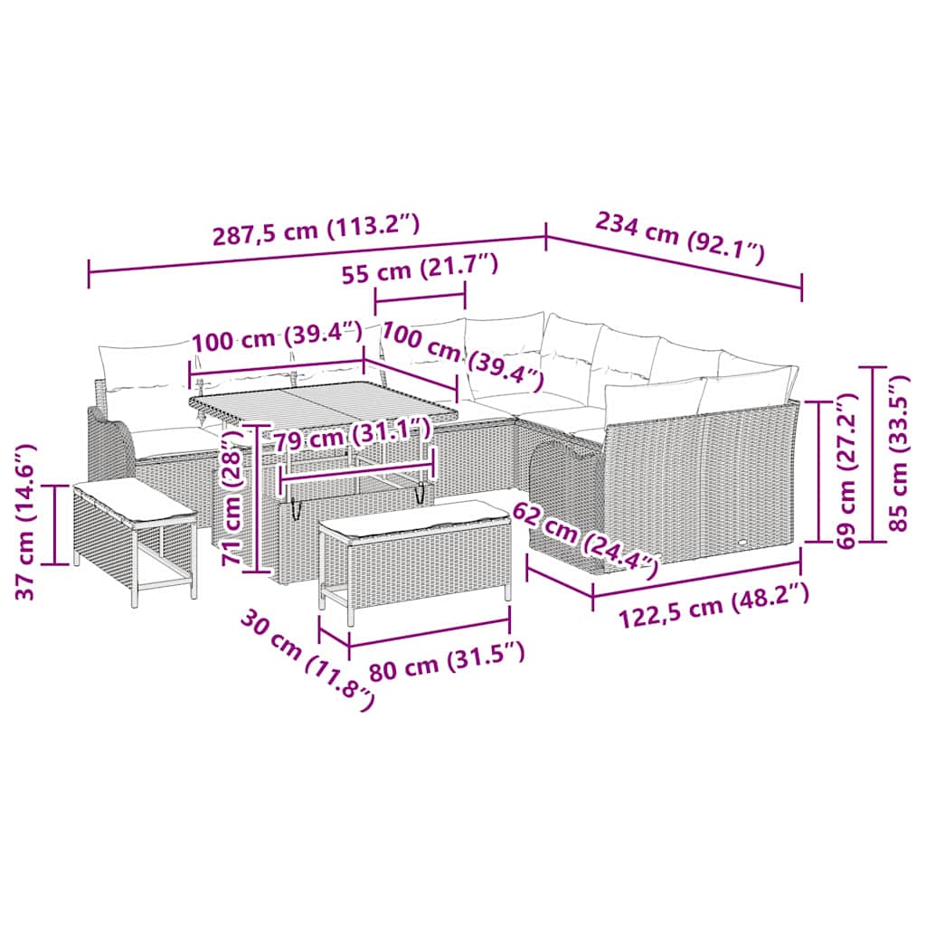 Gartensofa-set 12 stk. Schwarz Poly-Rattan