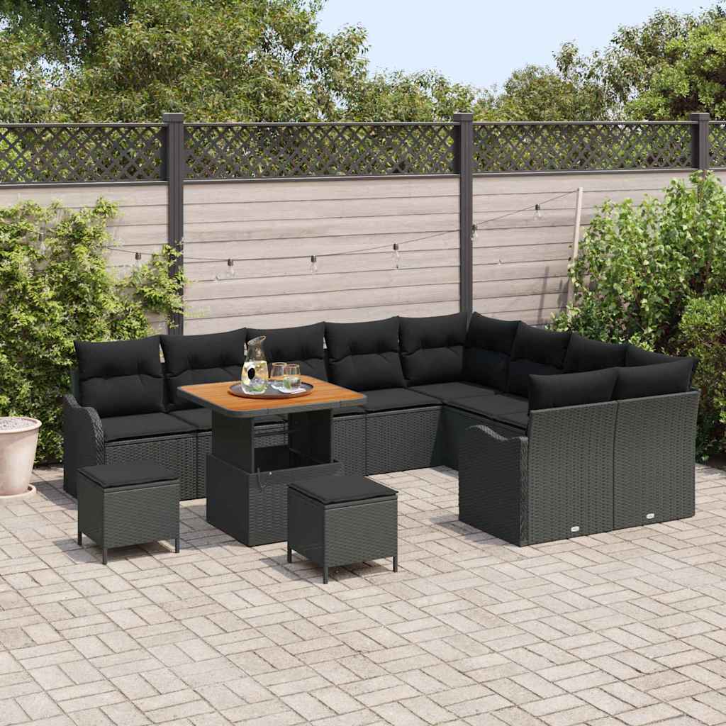 Gartensofa-set 12 stk. Schwarz Poly-Rattan