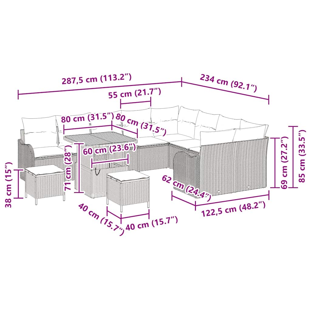 Gartensofa-set 12 stk. Schwarz Poly-Rattan
