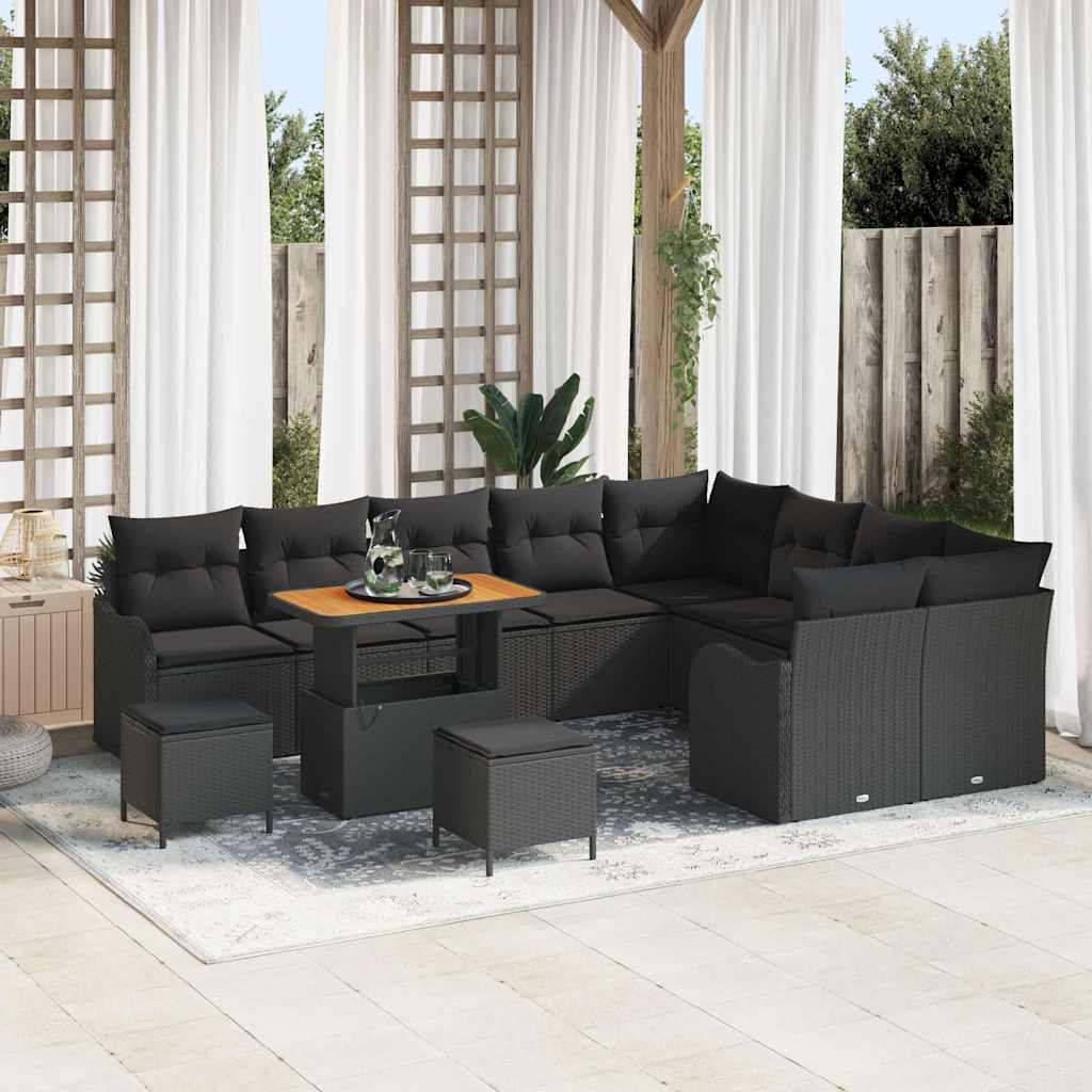 Gartensofa-set 12 stk. Schwarz Poly-Rattan