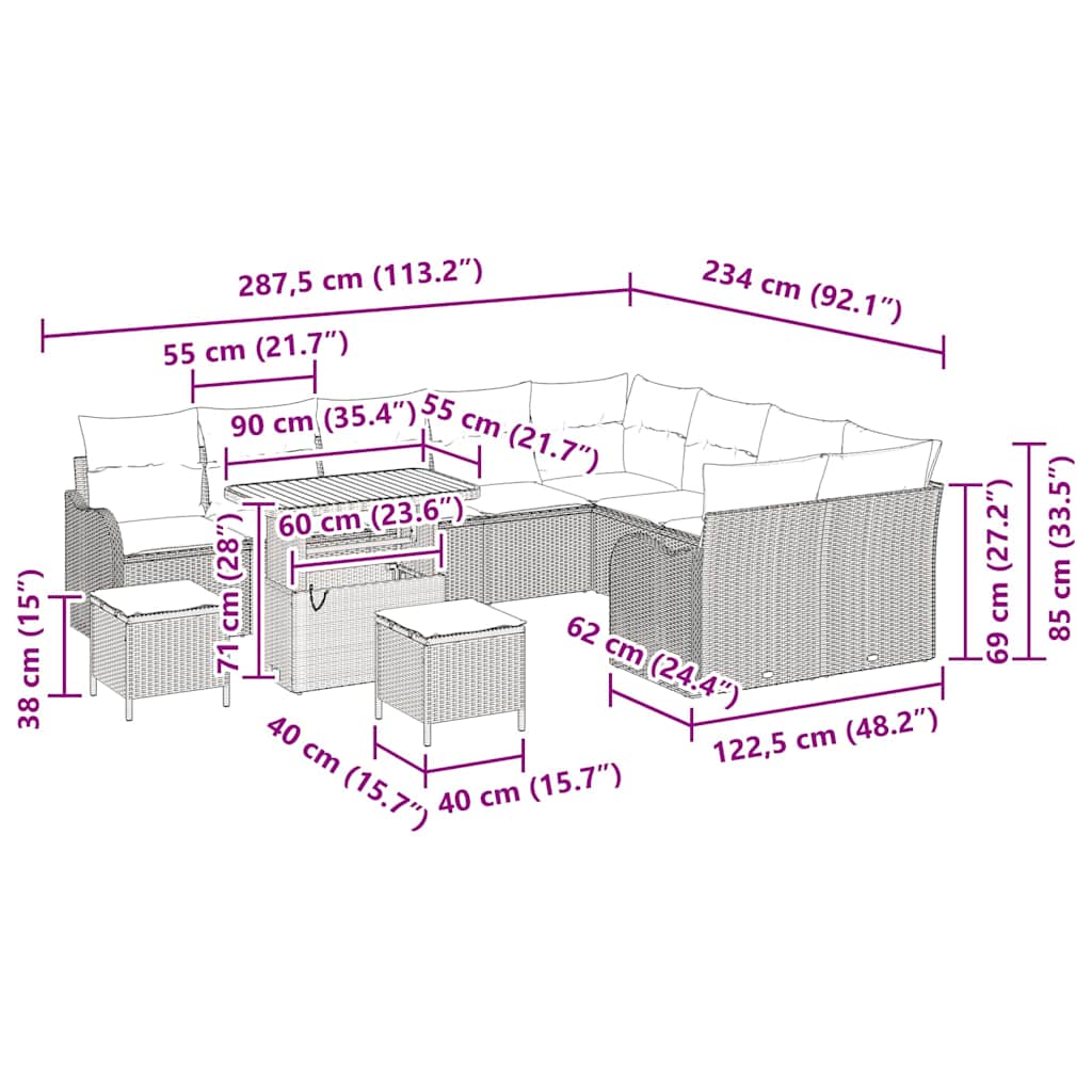 Gartensofa-set 12 stk. Schwarz Poly-Rattan