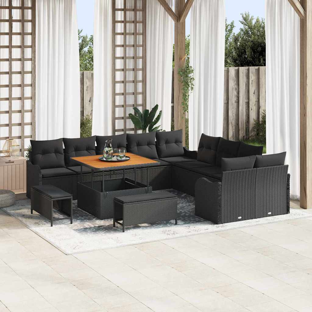 Garten-Sofa-Set 13 Stk. Schwarz Poly-Rattan