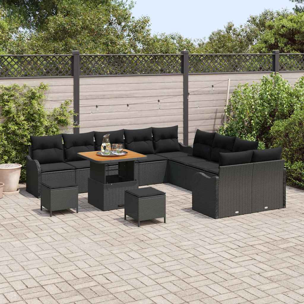 Garten-Sofa-Set 13 stk. Schwarz Poly-Rattan
