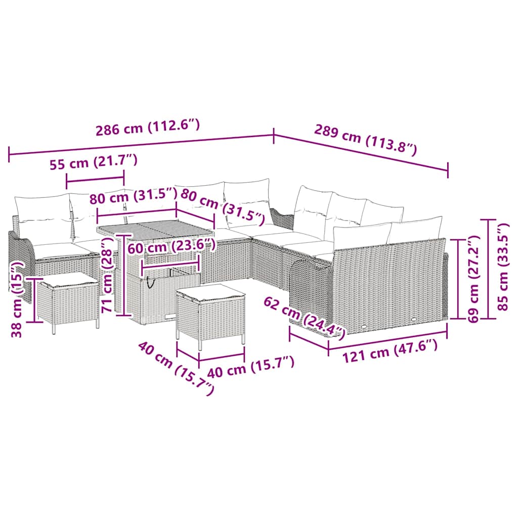 Garten-Sofa-Set 13 stk. Schwarz Poly-Rattan