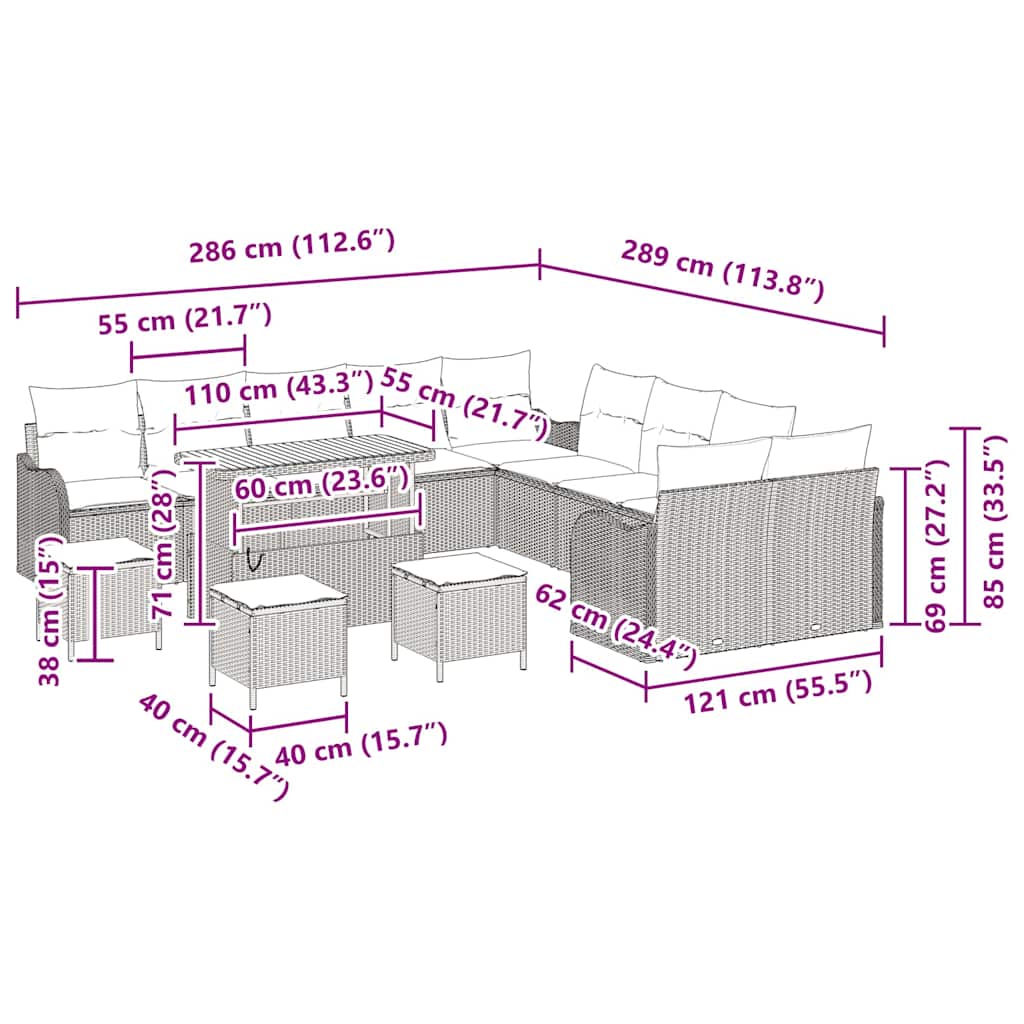 Garten-Sofa-Set 14 stk. Schwarz Poly-Rattan