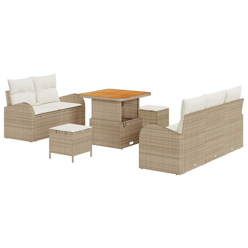 Gartensofa-set mit Kissen 8 pcs Beige Poly-Rattan