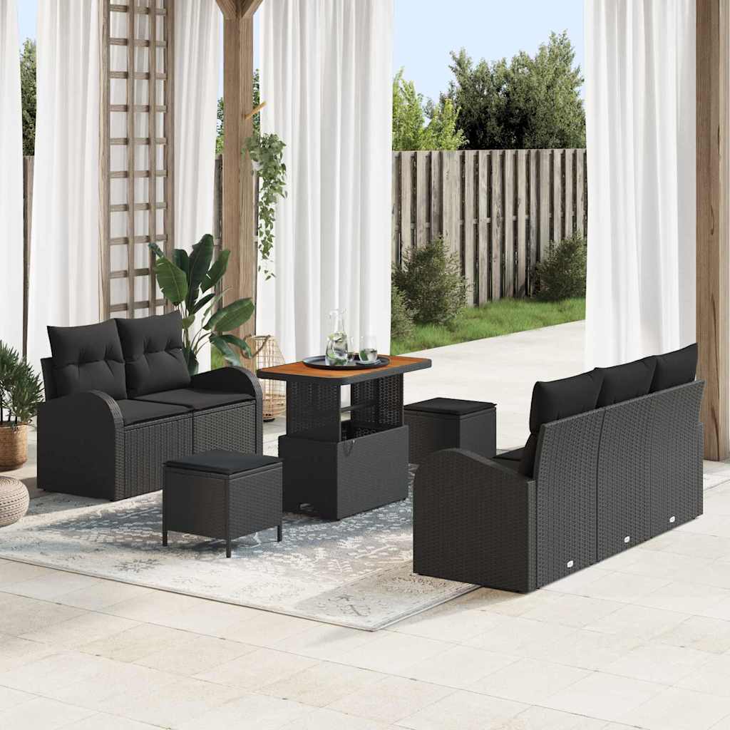 Gartensofa-set 8 Stk. Schwarz Poly-Rattan
