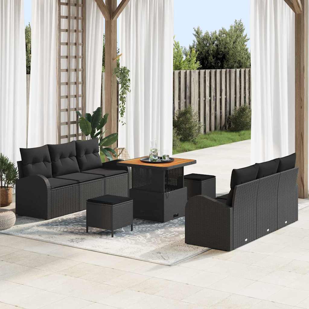 Gartensofa-set 9 stk. Schwarz Poly-Rattan
