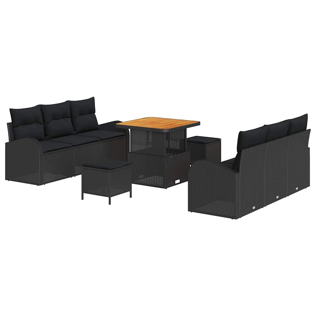 Gartensofa-set 9 stk. Schwarz Poly-Rattan