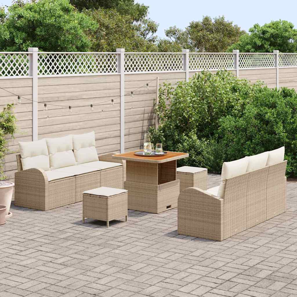 Gartensofa-set 9 stk. Beige Poly-Rattan