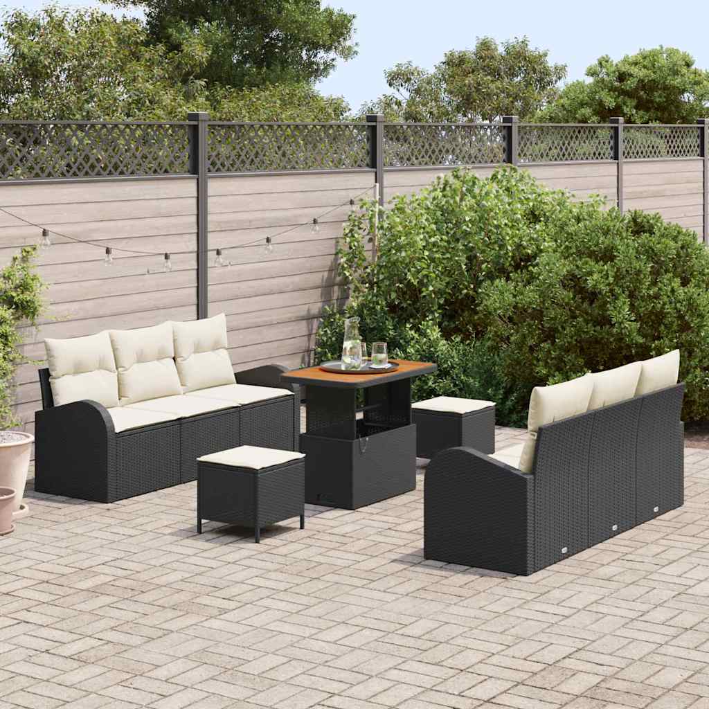 Gartensofa-set mit Kissen 9 pcs Schwarz Poly-Rattan