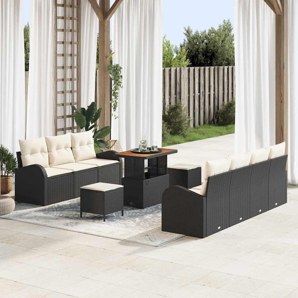Gartensofa-set 10 Stk. Schwarz Poly-Rattan