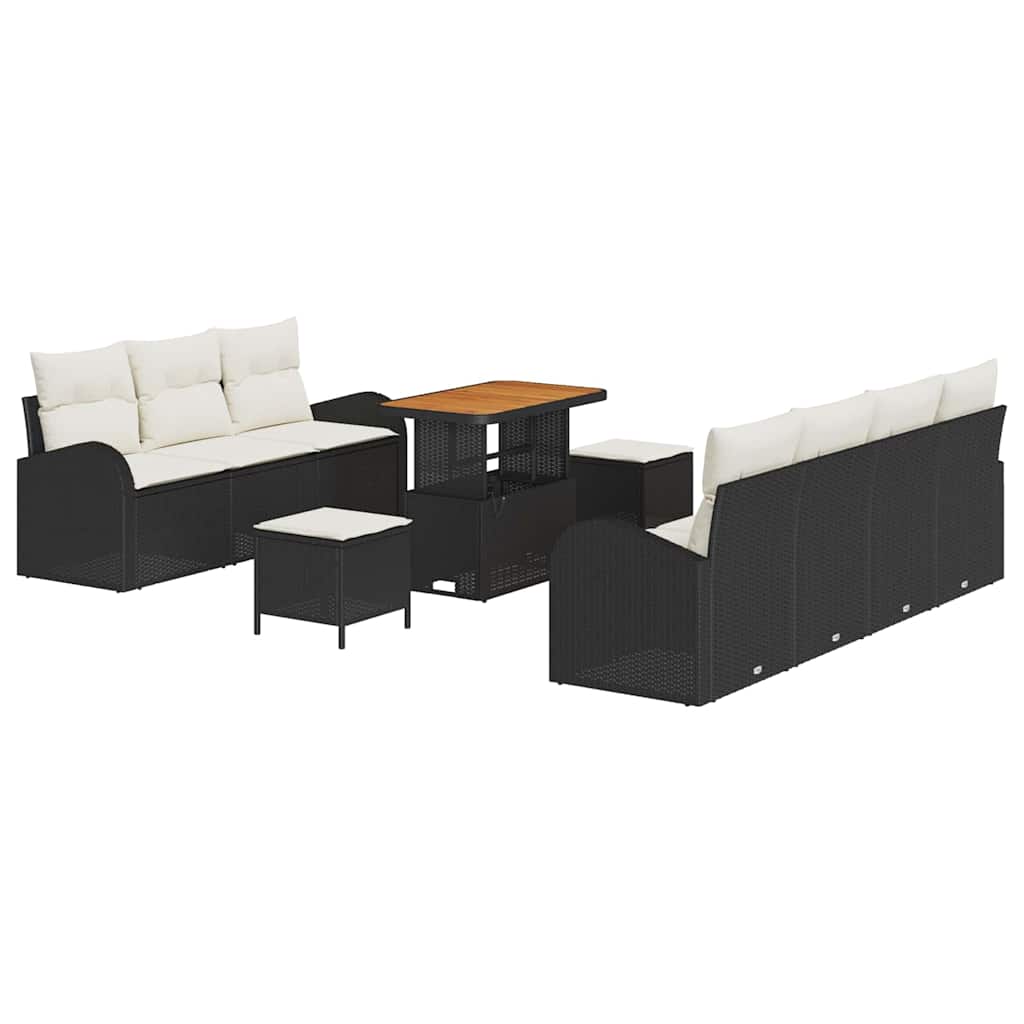 Gartensofa-set 10 Stk. Schwarz Poly-Rattan