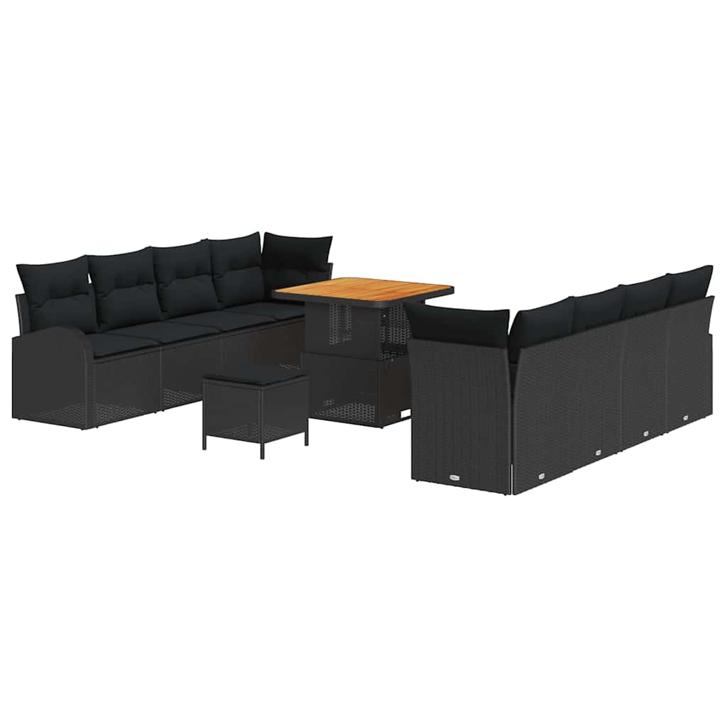 Gartensofa-set 11 Stk. Schwarz Poly-Rattan