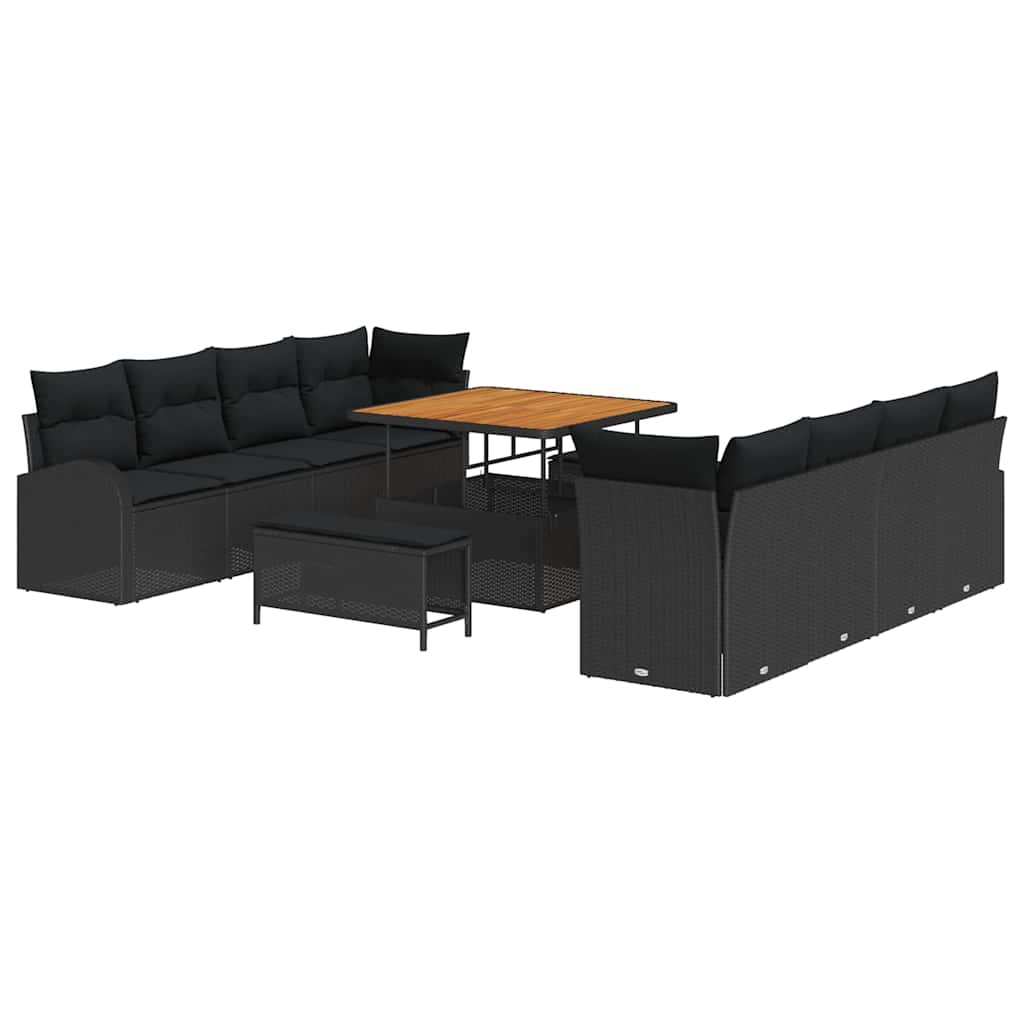Gartensofa-set 11 Stk. Schwarz Poly-Rattan