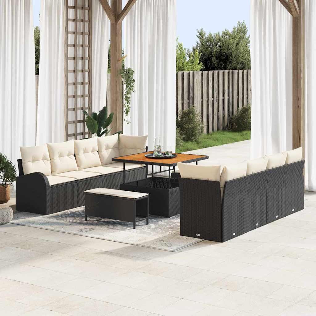 Gartensofa-set 11 stk. Schwarz Poly-Rattan