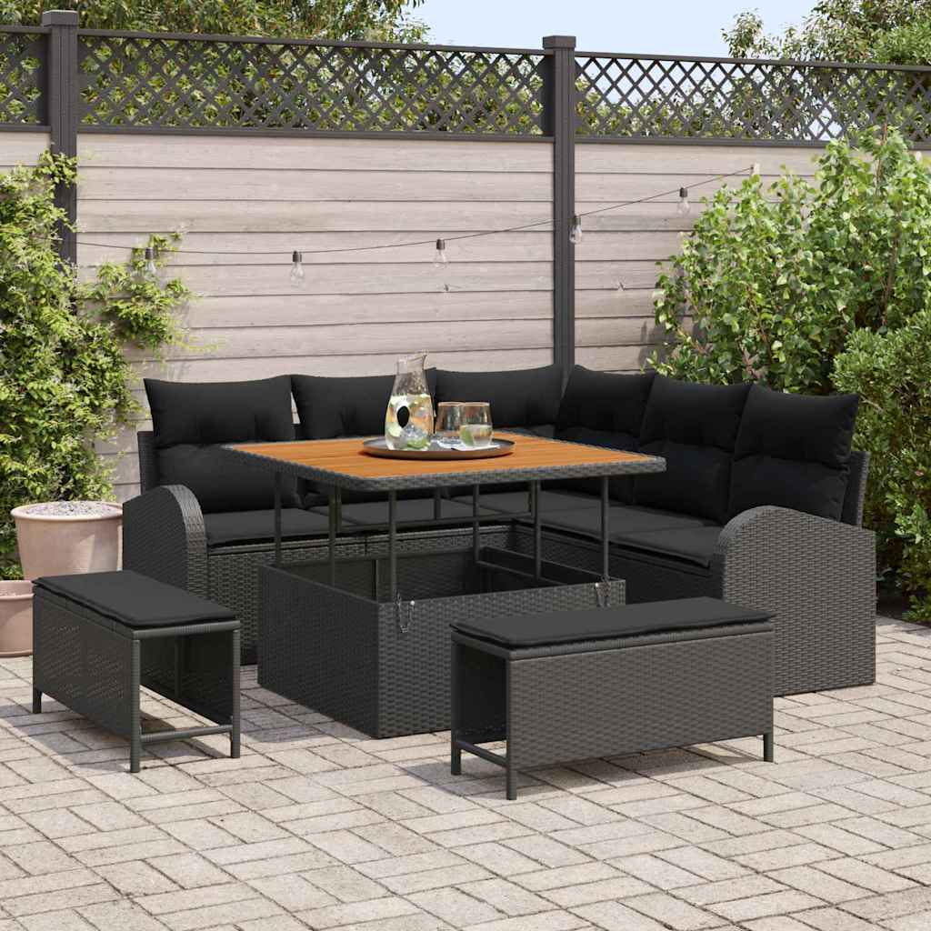 Gartensofa-set 8 stk. Schwarz Poly-Rattan