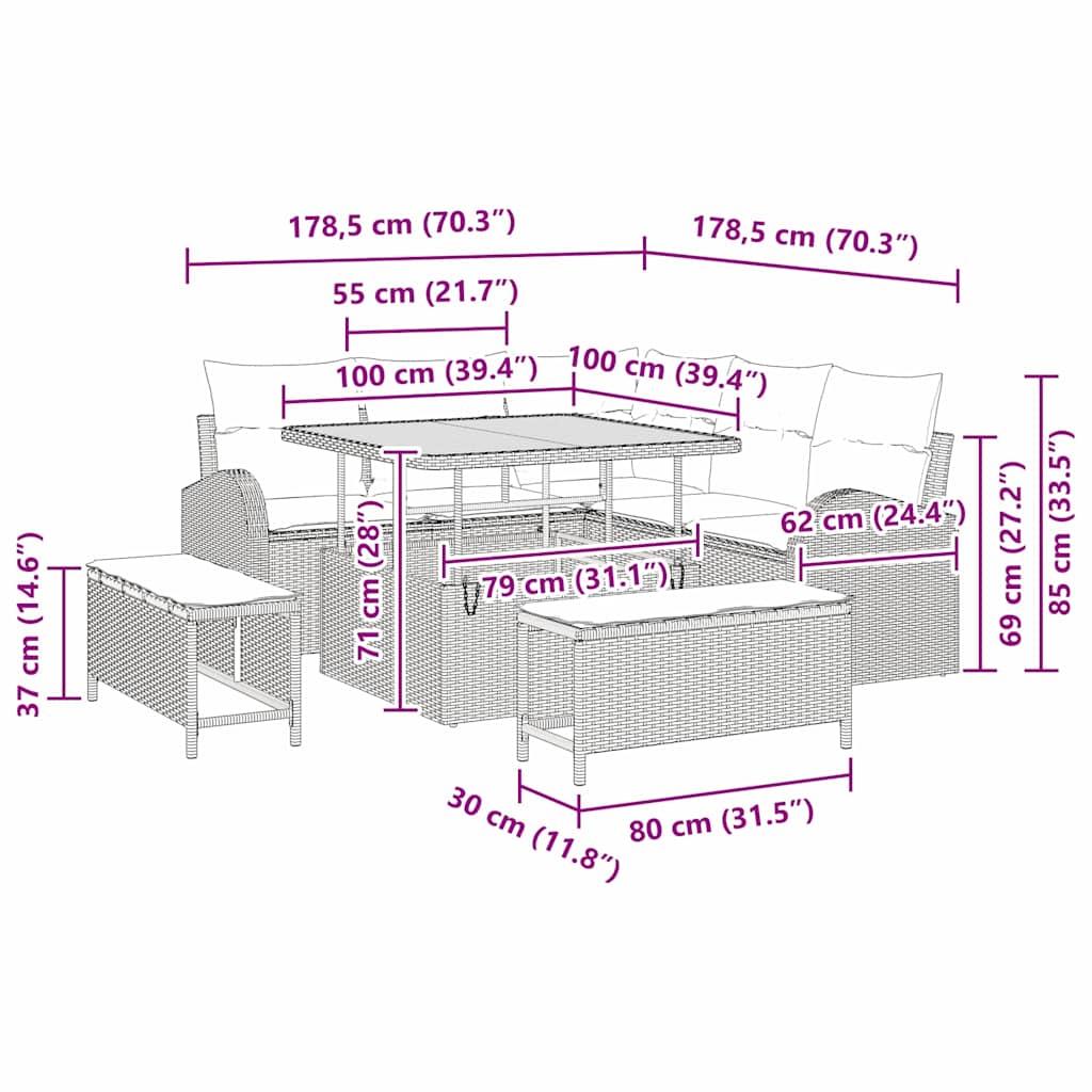 Gartensofa-set 8 stk. Schwarz Poly-Rattan