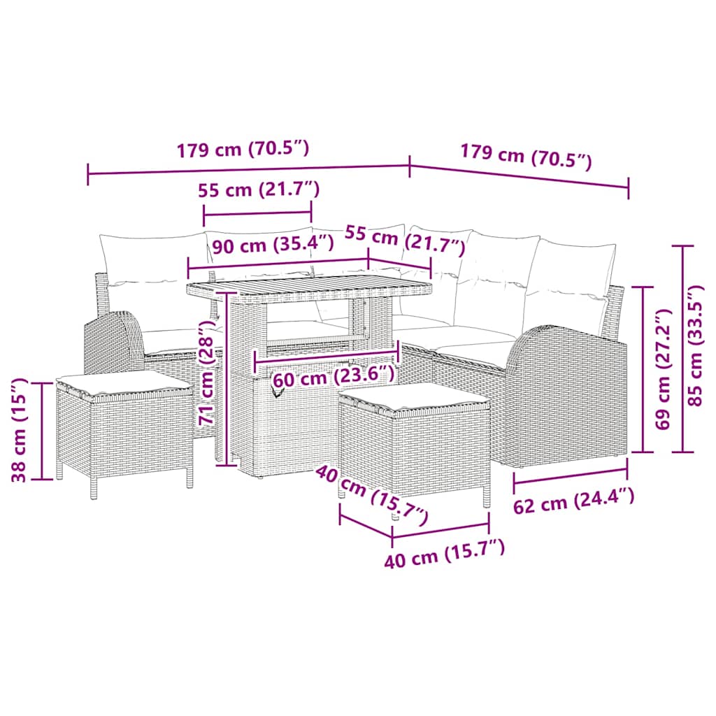 Gartensofa-set 8 stk. Schwarz Poly-Rattan
