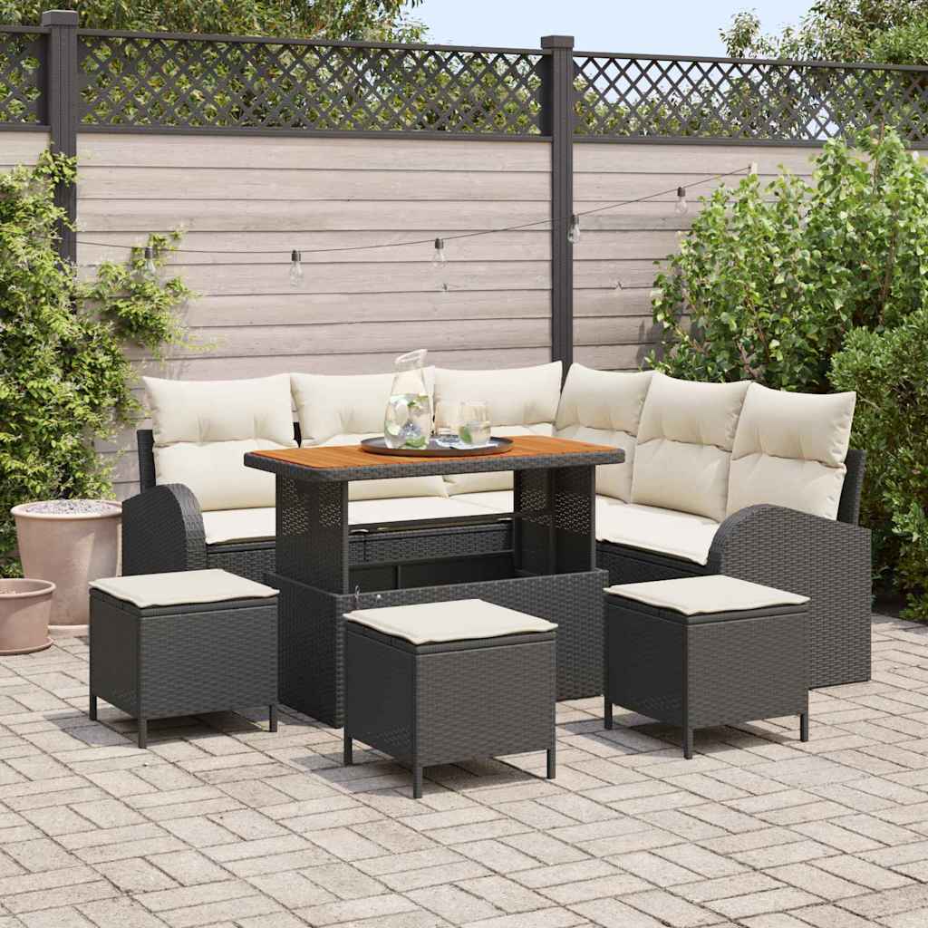Gartensofa-set 9 stk. Schwarz Poly-Rattan