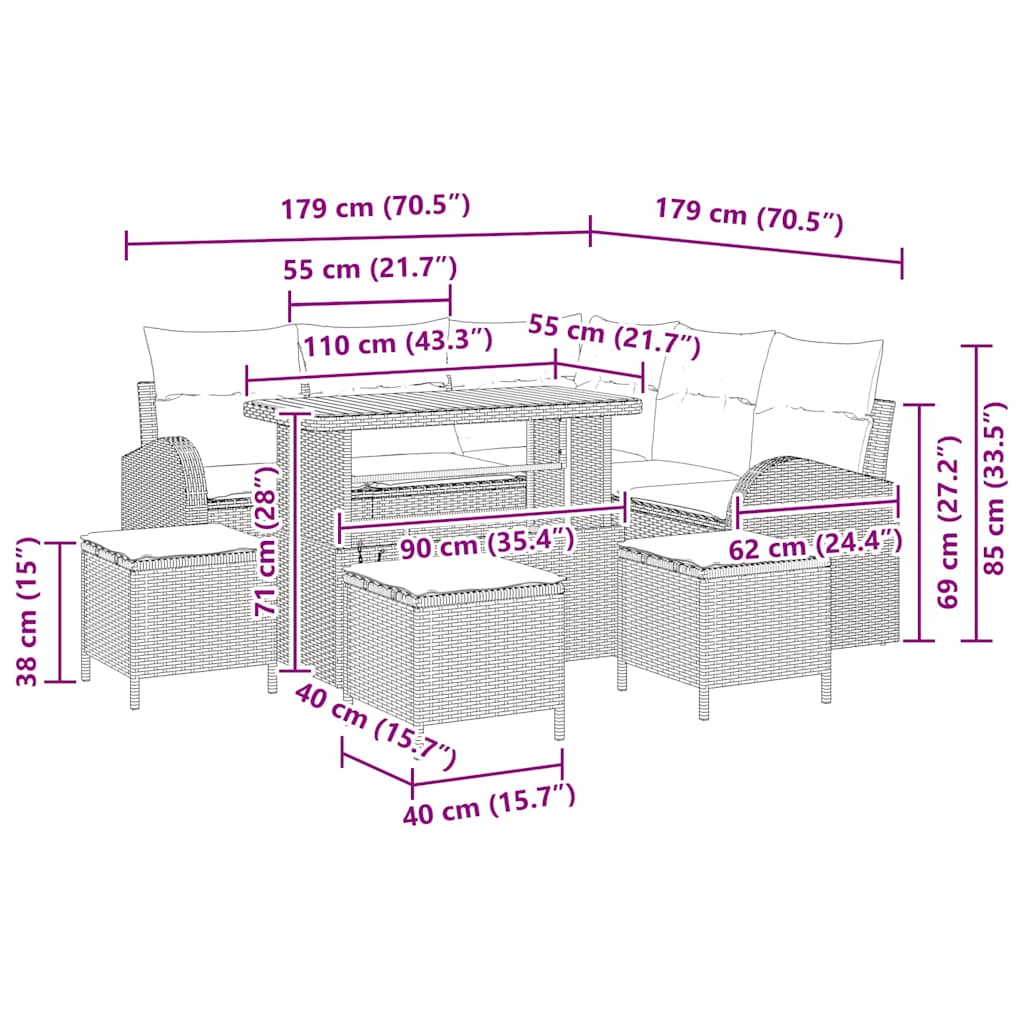 Gartensofa-set 9 stk. Schwarz Poly-Rattan