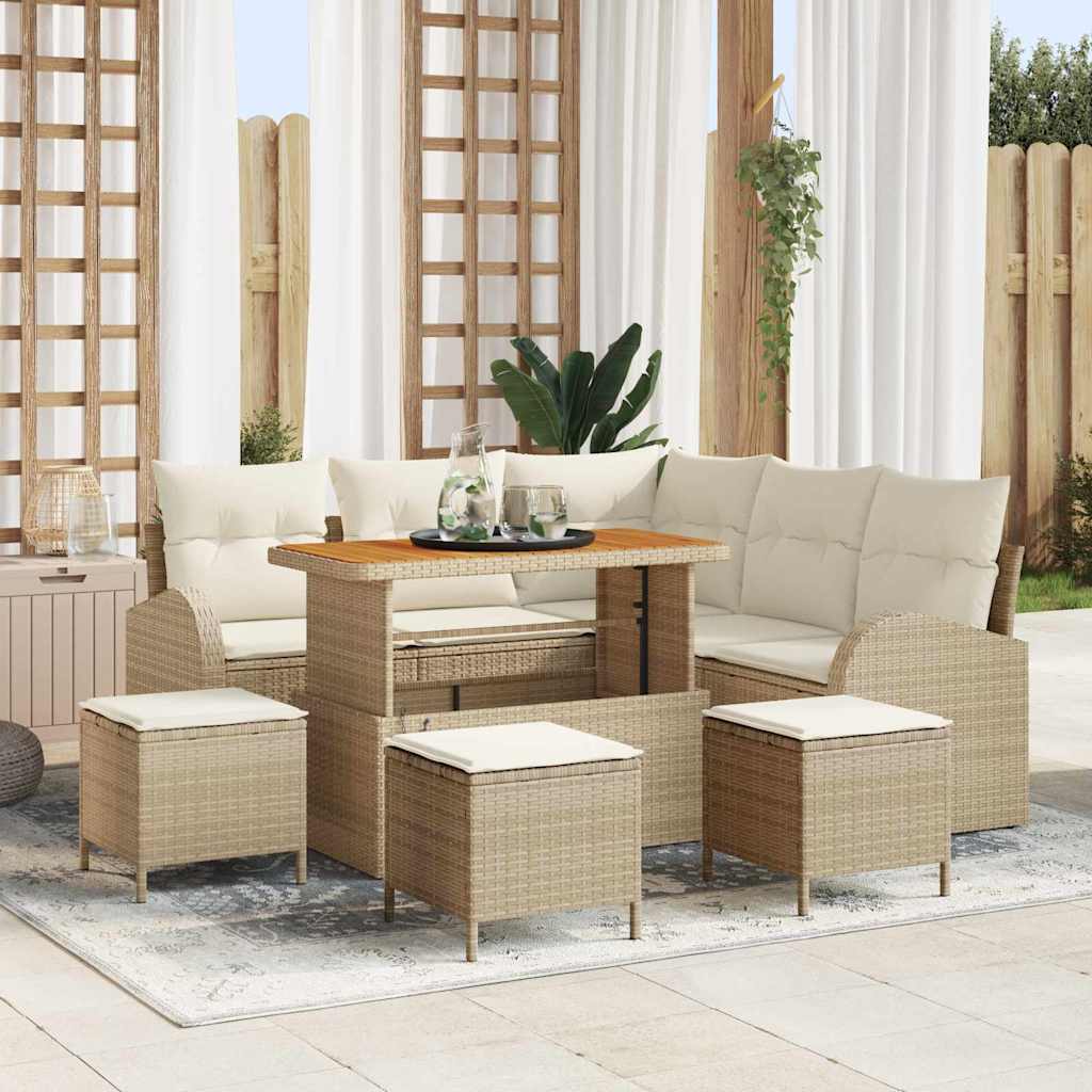 Gartensofa-set 9 stk. Beige Poly-Rattan