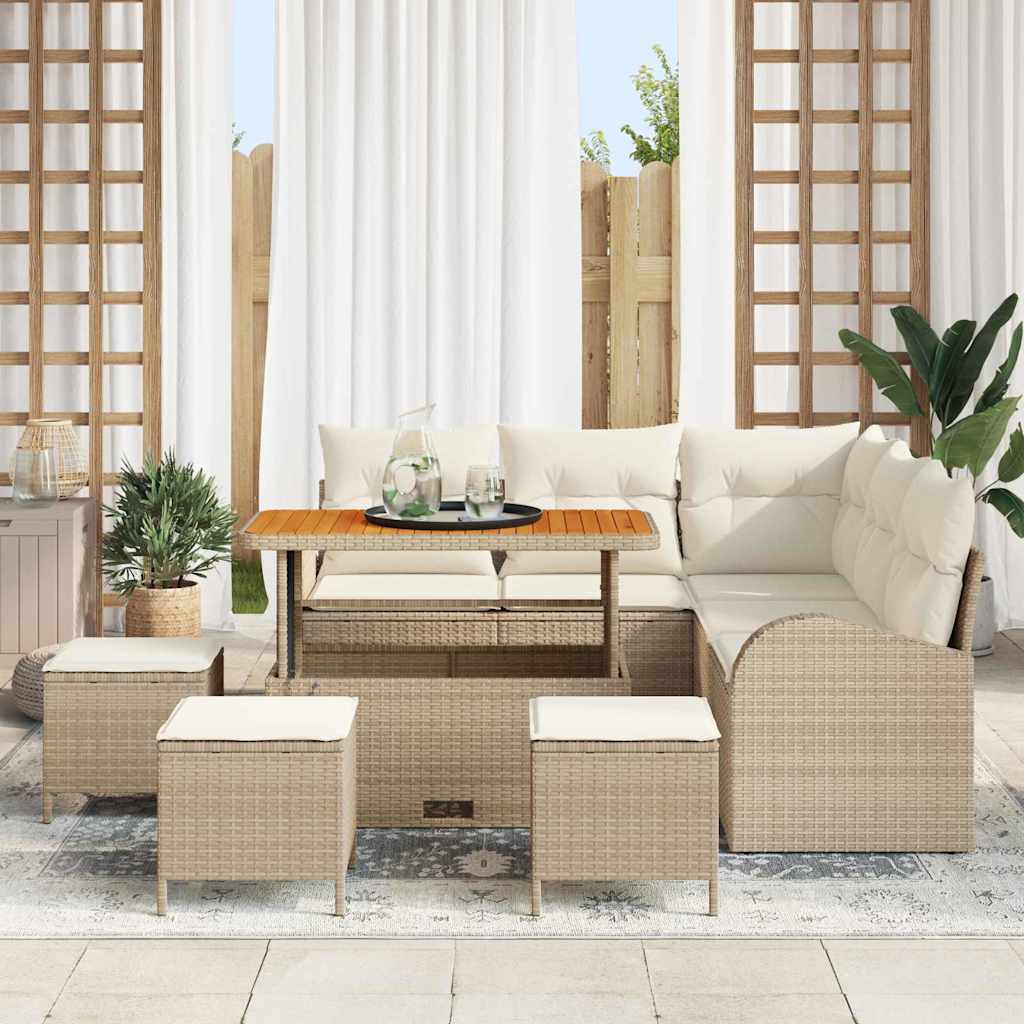 Gartensofa-set 9 stk. Beige Poly-Rattan