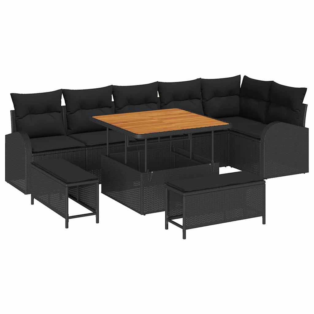 Gartensofa-set 9 Stk. Schwarz Poly-Rattan