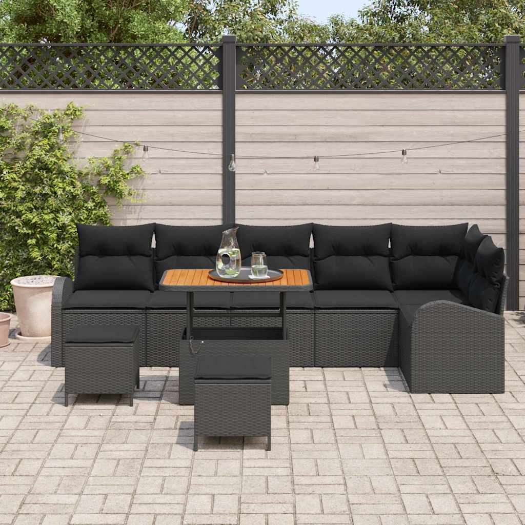 Gartensofa-set 9 stk. Schwarz Poly-Rattan