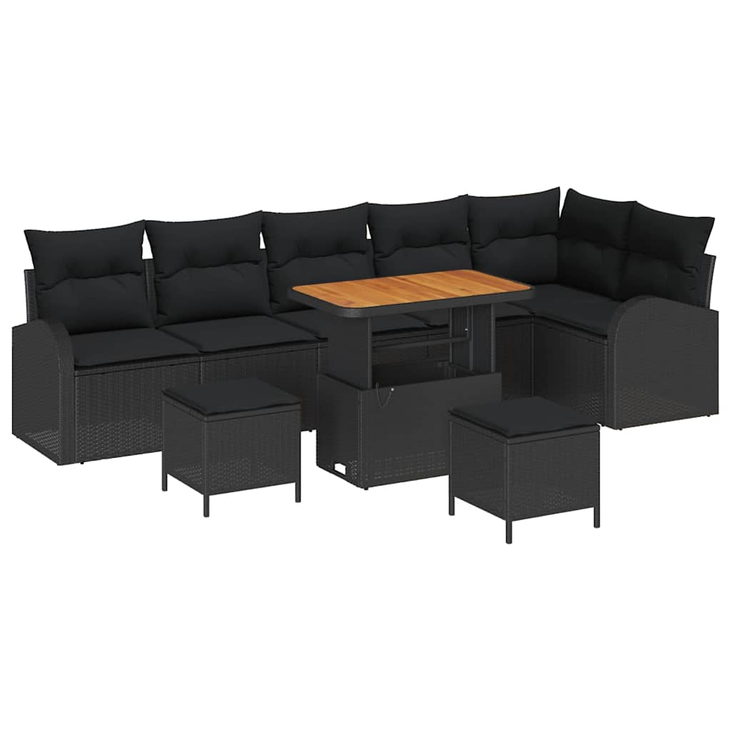 Gartensofa-set 9 stk. Schwarz Poly-Rattan