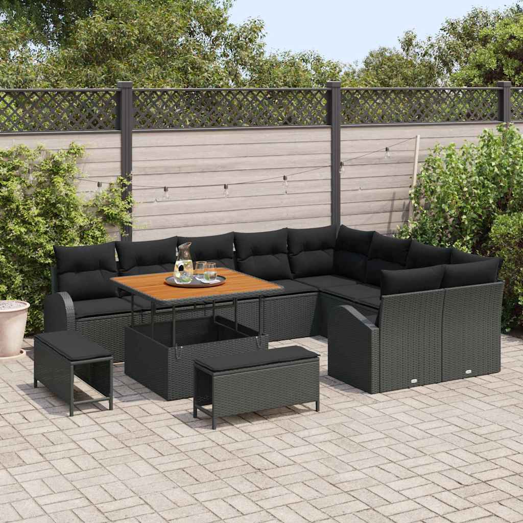Gartensofa-set 12 stk. Schwarz Poly-Rattan