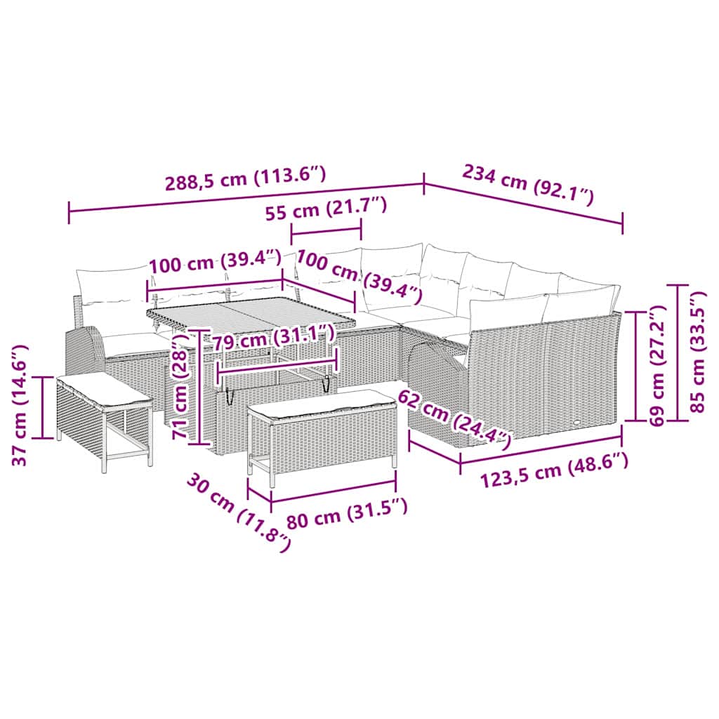 Gartensofa-set 12 stk. Schwarz Poly-Rattan