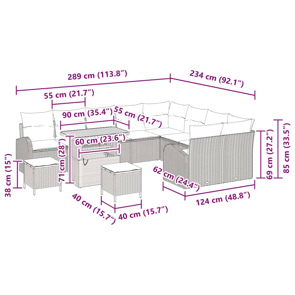 Gartensofa-set 12 stk. Schwarz Poly-Rattan