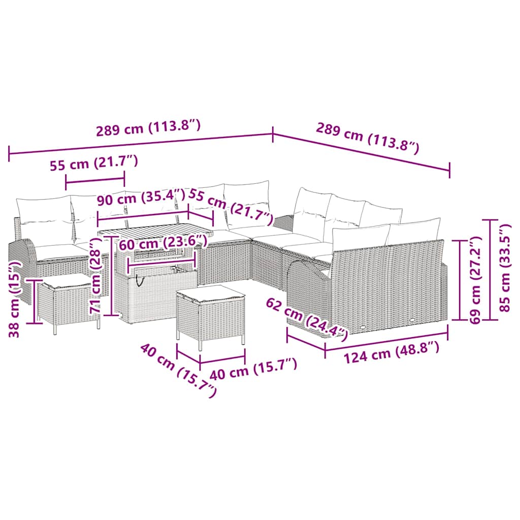 Gartensofa-set 13 stk. Schwarz Poly-Rattan