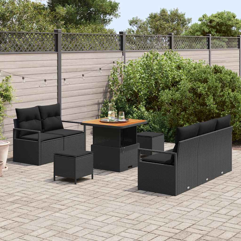 Gartensofa-set 8 stk. Schwarz Poly-Rattan