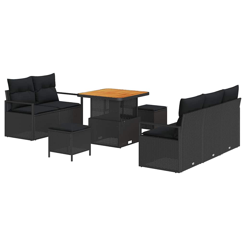 Gartensofa-set 8 stk. Schwarz Poly-Rattan