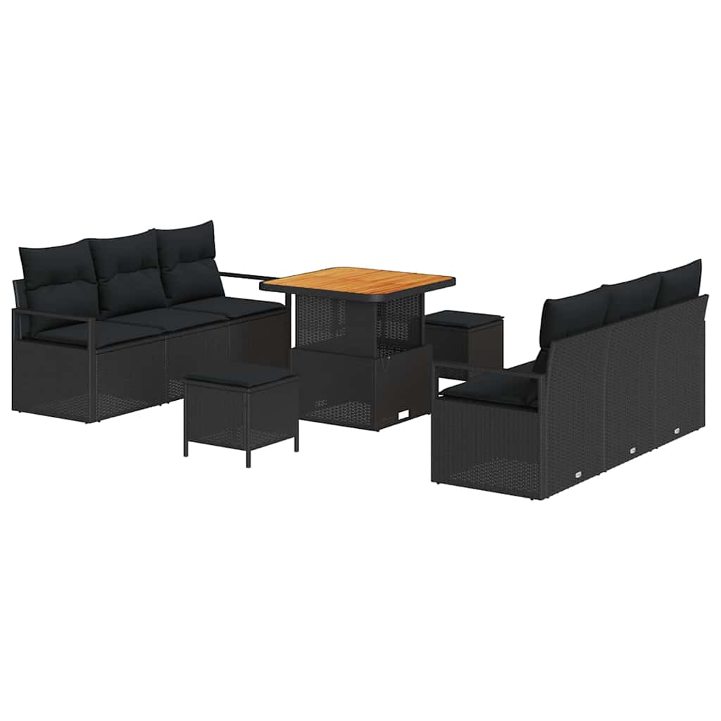 Gartensofa-set 9 stk. Schwarz Poly-Rattan